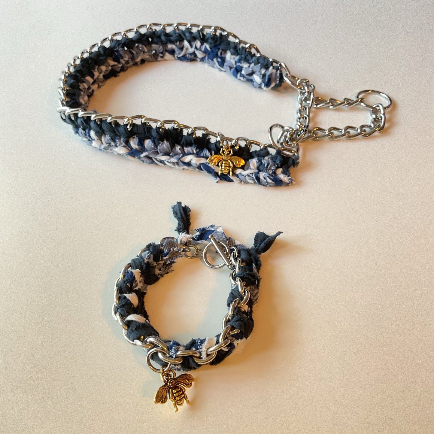 ペットペア<dog collar & bracelet>ブルー